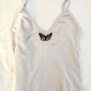 Brandy Melville Cropped White Butterfly Tank Top